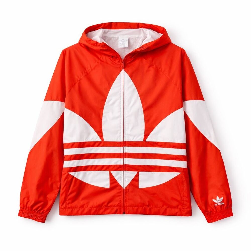 Adidas Trefoil Windbreaker Jacket Retro Streetwear Red White Men L